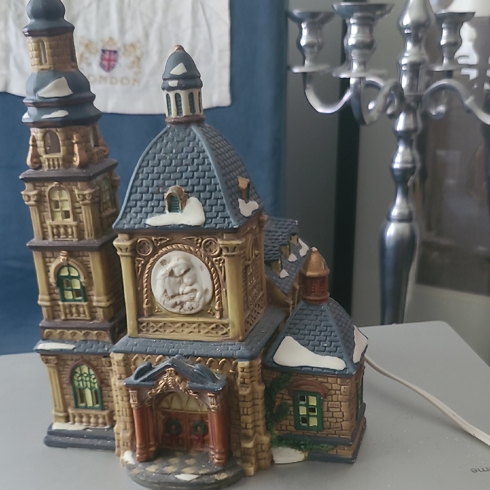 Charming Ceramic Church with Blue Roof